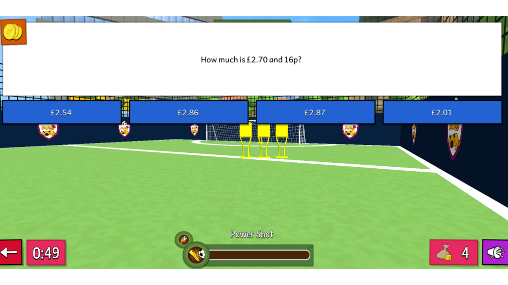 A money handling question on Sumdog's Goalz game